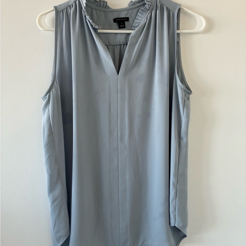 Ann Taylor Soft Blue V-Neck Blouse